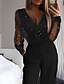 cheap Women&#039;s Jumpsuits-Women‘s Jumpsuit for Special Occasions Mesh Sequin Solid Color V Neck Elegant Party Prom Regular Fit Long Sleeve Black S M L Spring  Fall