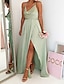 cheap Dresses-Women&#039;s Maxi long Dress Swing Dress Light Green Wine Sleeveless Split Solid Color Pure Color cold shoulder Spring Summer Party Party Elegant Modern 2022 S M L XL / Party Dress