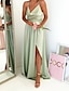 cheap Dresses-Women&#039;s Maxi long Dress Swing Dress Light Green Wine Sleeveless Split Solid Color Pure Color cold shoulder Spring Summer Party Party Elegant Modern 2022 S M L XL / Party Dress