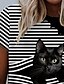 preiswerte T-Shirt-Damen T Shirt Graphic Katze Gestreift Schwarz Bedruckt Kurzarm Täglich Wochenende Vintage Basic Rundhalsausschnitt Regular Fit