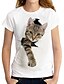preiswerte Meistverkaufte Oberteile-Damen T Shirt Katze 3D Casual Wochenende Schwarz Weiß Bedruckt Kurzarm Basic Rundhalsausschnitt Regular Fit