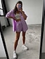 billige Two Piece Sets-Dame Basale Helfarve Afslappet Dagligdagstøj To stykke sæt Krave Shorts Bluse Shorts sæt Skjorte Snørelukning Toppe