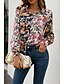 abordables Tops &amp; Blouses-Mujer Floral Festivos Fin de semana Flor Manga Larga Blusa Camisa Cuello Camisero Botón Estampado Casual Moda Ropa de calle Tops Negro S / Impresión 3D