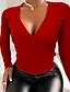 abordables T-shirts-Mujer Camiseta Plano Negro Rosa Rojo Manga Larga Casual Fin de semana Básico Escote en Pico Ajuste regular Otoño invierno