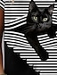 cheap Women&#039;s T-shirts-Women&#039;s T shirt Tee Graphic Cat Striped Black Print Short Sleeve Daily Weekend Vintage Basic Round Neck Regular Fit