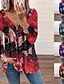 abordables Vestimenta de Mujeres-Mujer Blusa Cremallera Estampado Tropical Moda Cuello en Y Primavera &amp; Otoño Regular Morado Azul Real Naranja Rojo Azul claro