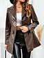 cheap Jackets-Women&#039;s Jacket Faux Leather Jacket Pocket Regular Coat Brown Street Casual Single Breasted Spring Turndown Regular Fit S M L XL