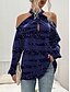 cheap T-Shirts-Women&#039;s T shirt Tee Letter Striped Sparkly Black White Blue Cold Shoulder Print Long Sleeve Casual Weekend Rock V Neck Regular Fit Fall &amp; Winter