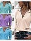 baratos Super Sale-Mulheres Camiseta Básico Diário Moderno Tecido Decote V Primavera &amp; Outono Padrão Verde Azul Roxo Bege