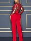 abordables Combinaisons femme-Combinaison-pantalon Femme Couleur unie Elégant Col Rond Soirée Soirée &amp; Evénement Manches Longues Moulante Rouge S L&#039;autume