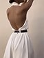 cheap Jumpsuits &amp; Rompers-Women&#039;s Jumpsuit Solid Color Backless Criss Cross Elegant Halter Neck Wide Leg Prom Sleeveless Regular Fit White S M L Summer / Cut Out