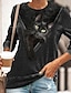 preiswerte T-shirts-Damen T Shirt Grün Blau Gelb Bedruckt Katze 3D Täglich Wochenende Langarm Rundhalsausschnitt Basic Standard 3D Cat Farbe S