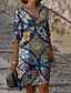cheap Casual Dresses-Women&#039;s Knee Length Dress Sheath Dress Rainbow 3/4 Length Sleeve Print Floral V Neck Fall Spring Elegant 2022 M L XL XXL 3XL