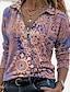 billige Tops &amp; Blouses-Dame Bluse Skjorte Blomstret sparkly Grafiske trykk V-hals Skjortekrage Quarter Zip Trykt mønster Grunnleggende Topper Blå Lilla Grønn