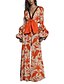 cheap Party Dresses-Women&#039;s Jumpsuit for Special Occasions Maillard Bow Print Print V Neck Elegant Party Street Wide Leg Slim Long Sleeve Poet Sleeve Orange S M L Fall / Mini / Deep V / Loose