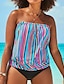 cheap Tankini-Women&#039;s Plus Size Striped Tankini Swimwear