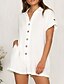 cheap Jumpsuits &amp; Rompers-Women&#039;s Romper Solid Color Button Active Shirt Collar Street Casual Short Sleeve Regular Fit White Black Pink S M L Spring