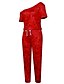 cheap Women&#039;s Jumpsuits-Women&#039;s Jumpsuit Camo / Camouflage Lace up Print Casual One Shoulder Street Vacation Short Sleeve Regular Fit Gray Red S M L Spring