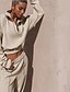 baratos Two Piece Sets-Mulheres Cortar parte superior Moletom Conjuntos de calças Tecido Bege Cinzento Zíper Manga Longa Esportes Casual Ativo Básico Colarinho Chinês Normal Outono &amp; inverno