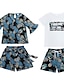 cheap Family Look Sets-Family Look T shirt Tops Family Sets Daily Graphic Leaf Letter Ruched Blue Knee-length Short Sleeve Active Matching Outfits / Fall / Summer / Casual / Print