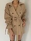 cheap Coats &amp; Trench Coats-Women&#039;s Trench Coat Lace up Pocket Regular Coat Black Khaki Street Casual Double Breasted Spring Turndown Regular Fit One-Size