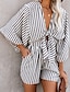 cheap Jumpsuits &amp; Rompers-Women&#039;s Romper Polka Dot Cut Out Belted Casual V Neck Baggy Shorts Daily Going out Half Sleeve Regular Fit Blue White Black S M L Spring / Print