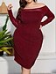 cheap Plus Size Dresses-Women&#039;s Plus Size Solid Color Sheath Dress Sequins Off Shoulder Long Sleeve Casual Sequins Prom Dress Spring Summer Causal Daily Knee Length Dress Dress / Party Dress / Ruched
