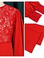 cheap Women&#039;s Jumpsuits-Women&#039;s Jumpsuit Lace Flower Solid Color Crew Neck Casual Wedding Birthday Straight Regular Fit Long Sleeve Bishop Sleeve Red S M L Fall