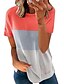 baratos Tops &amp; Blouses-camiseta feminina patchwork básica gola redonda verão manga curta roxo branco preto azul