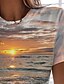 cheap T-Shirts-Women&#039;s T shirt Tee Yellow Green Gray Print Graphic Scenery Holiday Weekend Short Sleeve Round Neck Basic Beach Regular 3D Printed Painting S