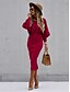 cheap Casual Dresses-Women&#039;s Party Dress Work Dress Sheath Dress Midi Dress Black Red Beige Long Sleeve Pure Color Ruched Spring Fall Winter Crew Neck Fashion Office 2023 S M L XL XXL