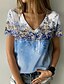 abordables T-shirts-Mujer Camiseta Floral Casual Festivos Fin de semana Flor Pintura Manga Corta Camiseta Escote en Pico Estampado Básico Verde Trébol Azul Piscina Morado S / Impresión 3D