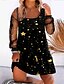 cheap Plus Size Dresses-Women&#039;s Plus Size Houndstooth A Line Dress Print Round Neck Long Sleeve Casual Sequins Prom Dress Spring Summer Causal Daily Short Mini Dress Dress / Party Dress / Butterfly