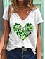preiswerte T-shirts-Damen Alltag Täglich T Shirt Alles Gute zum St. Patrick&#039;s Day Kurzarm Herz V-Ausschnitt Basic Oberteile Weiß S / 3D-Druck