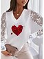 preiswerte T-shirts-Damen T Shirt Silber Perle Weiß Patchwork Bedruckt Tier Casual Wochenende Langarm V Ausschnitt Basic Standard Übergröße Farbe S