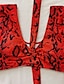abordables Bikini-Mujer Bañadores Bikini 2 piezas Talla Grande Traje de baño Diseño en Serpiente Lazo de Cinta 2 Piezas Estampado para bustos grandes Agujero Rojo Escote en V Acolchado Trajes de baño Elegante / nuevo