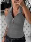 abordables Super Sale-Camiseta informal a la moda para mujer, color sólido, con solapa y cremallera, para primavera y verano