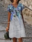 preiswerte Casual Kleider-Damen Knielanges Kleid Etuikleid Blau Grau Gelb Kurzarm Bedruckt Bedruckt Abstrakt V Ausschnitt Frühling Sommer Casual 2022 S M L XL XXL 3XL