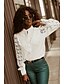 cheap Tops &amp; Blouses-Women&#039;s Plain Daily Weekend Long Sleeve Blouse Shirt Standing Collar Cut Out Lace Button Casual Tops White S