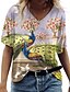 billige T-shirts-Dame T-shirt Blomstret 3D Dyr Afslappet Ferie Weekend Blomster Tema Abstrakt 3D Kortærmet T-shirt V-hals Trykt mønster Basale Grøn Grå Lyserød S / 3D-udskrivning