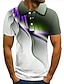 cheap Polos-Men&#039;s Polo Shirt Tennis Shirt Golf Shirt 3D Graphic Prints Linear Collar White Purple Green Gray 3D Print Home Birthday Short Sleeve Button-Down Clothing Apparel Polyester Fashion Cool Daily Casual
