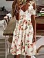 cheap Casual Dresses-Women&#039;s Casual Dress Hollow Out Print V Neck Midi Dress Stylish Date Short Sleeve Summer Spring