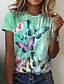 preiswerte T-shirts-Damen Blumen Schmetterling Casual Festtage Wochenende Blume Schmetterling Farbe Kurzarm T Shirt Rundhalsausschnitt Bedruckt Basic Oberteile Grün Blau Purpur S / 3D-Druck