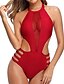 cheap One-Pieces-Women&#039;s Swimwear One Piece Monokini Bathing Suits trikini Normal Swimsuit Pure Color Open Back Cut Out Hole Black Blue Red Scoop Neck Bathing Suits Vacation Fashion Sexy / Modern / New / Padded Bras