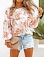 cheap Tops &amp; Blouses-Women&#039;s Blouse Shirt Floral Theme Floral Round Neck Print Casual Tops Lantern Sleeve Blue Orange Red / 3D Print