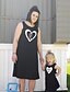 cheap Family Look Sets-Mommy and Me Valentines Cotton Dresses Daily Cartoon Heart Letter Print Black Knee-length Sleeveless Tank Dress Casual Matching Outfits / Summer / Long / Cute