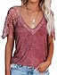 cheap Shoes &amp; Accessories-Women‘s  popular short-sleeved v-neck feather lace lace sleeve t-shirt