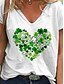 billige T-shirts-Dame Avslappet Daglig T skjorte Gratulerer med St Patrick&#039;s Day Kortermet Hjerte V-hals Grunnleggende Topper Hvit S / 3D-utskrift