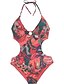cheap One-Pieces-Floral Red Monokini Women&#039;s Elegant Slim Halter Swimsuit