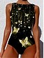 cheap One Piece-Women&#039;s Swimwear One Piece Monokini Bathing Suits Plus Size Swimsuit Butterfly Animal Tummy Control Slim Printing for Big Busts Green Black Blue Gold Scoop Neck Bathing Suits Vacation Fashion Sports